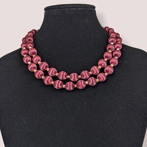 Vintage Burgundy Satin Wrapped Beaded Necklace